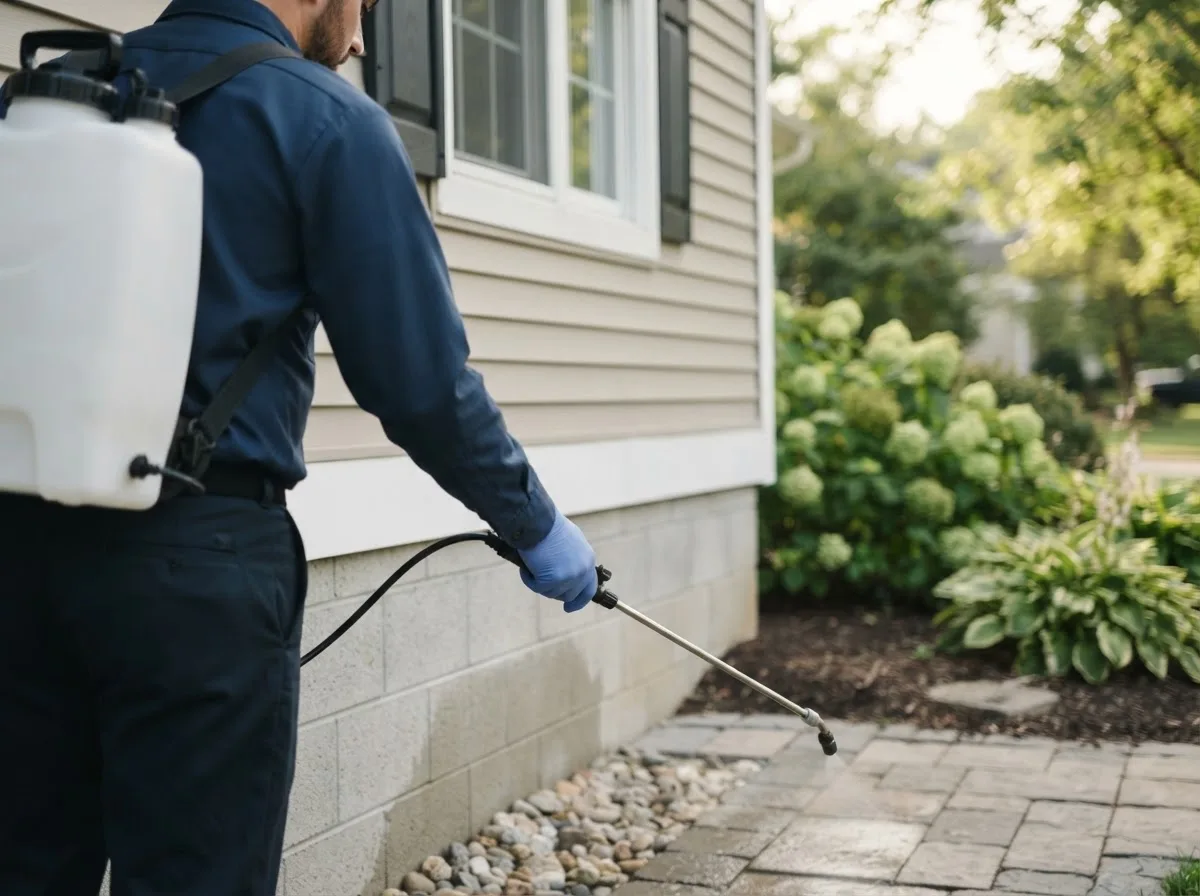 Pest control technician inspecting a home in Bark River, MI